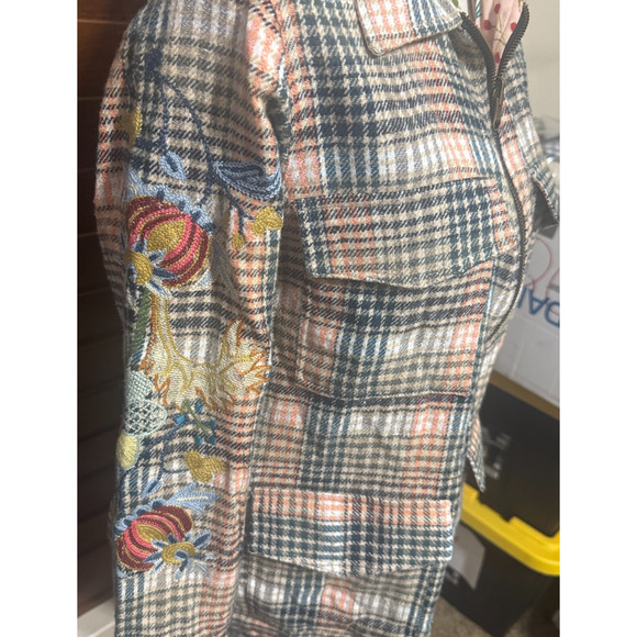 Reversible Boho full zip Jacket Floral Embroidery Plaid Soft Flannel sz S Artsy - Picture 8 of 12